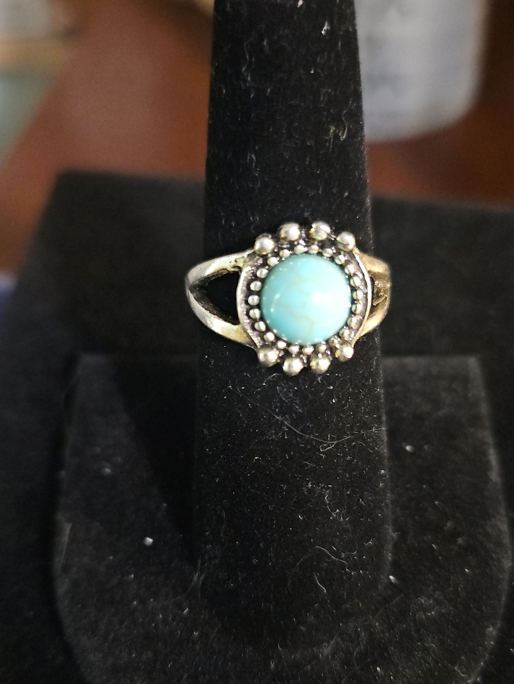 Sterling-Style Turquoise Halo Ring - Sky Blue Stone